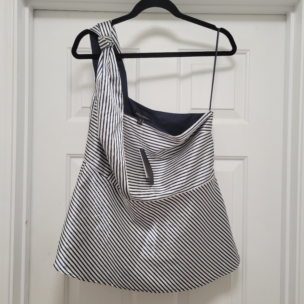 Navy & White striped one shoulder top-Size 12 (NWT)